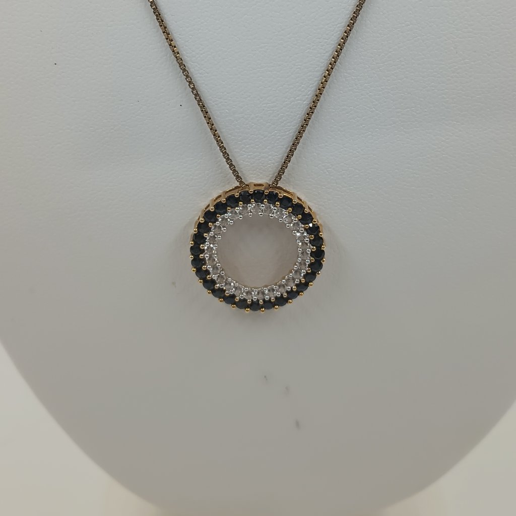14k Gold Eternity Necklace With Black And Clear Diamonds.